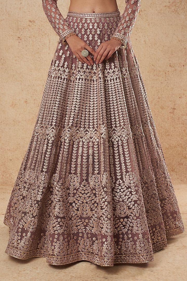 Mauve Tulle Bridal Lehenga Set by Falguni Shane Peacock India at Pernia's Pop Up Shop