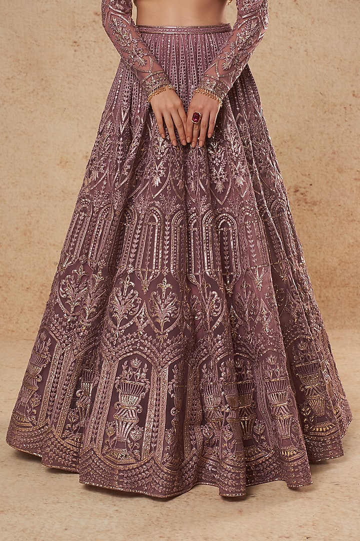 Mauve Foil Bridal Lehenga Set In Tulle by Falguni Shane Peacock India at Pernia's Pop Up Shop