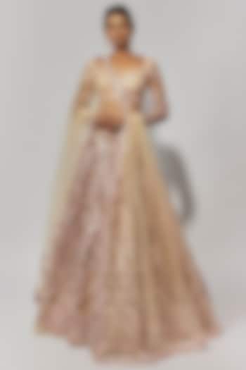Beige Net Bridal Bridal Lehenga Set by Falguni Shane Peacock at Pernia's Pop Up Shop
