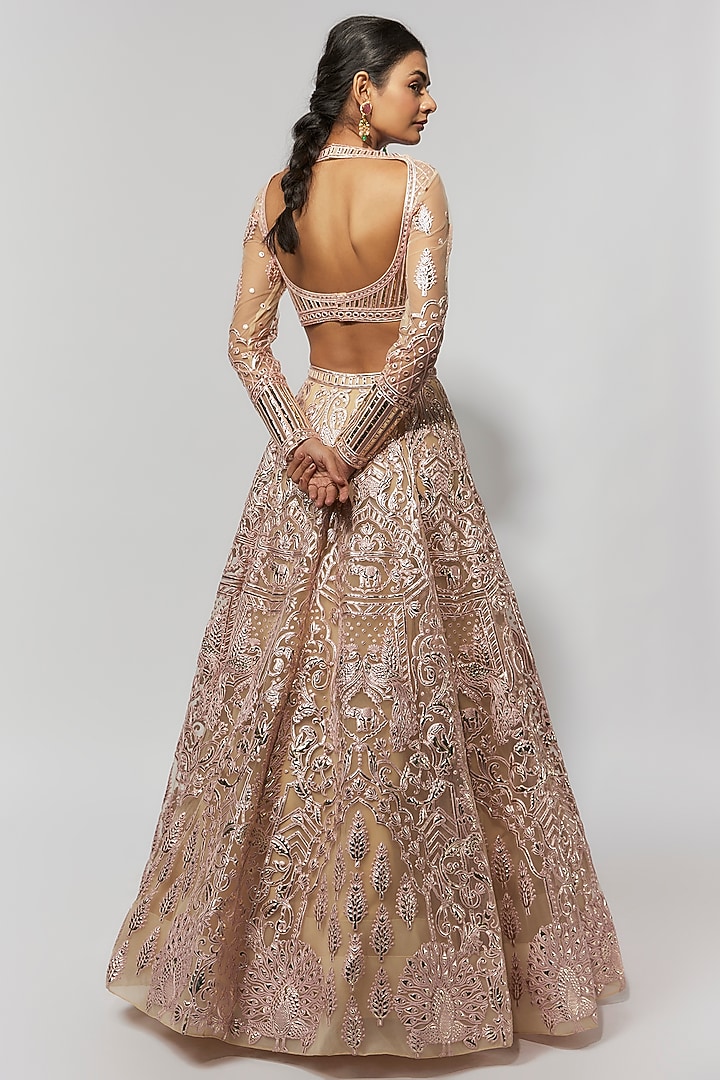 Beige Net Bridal Bridal Lehenga Set by Falguni Shane Peacock at Pernia's Pop Up Shop