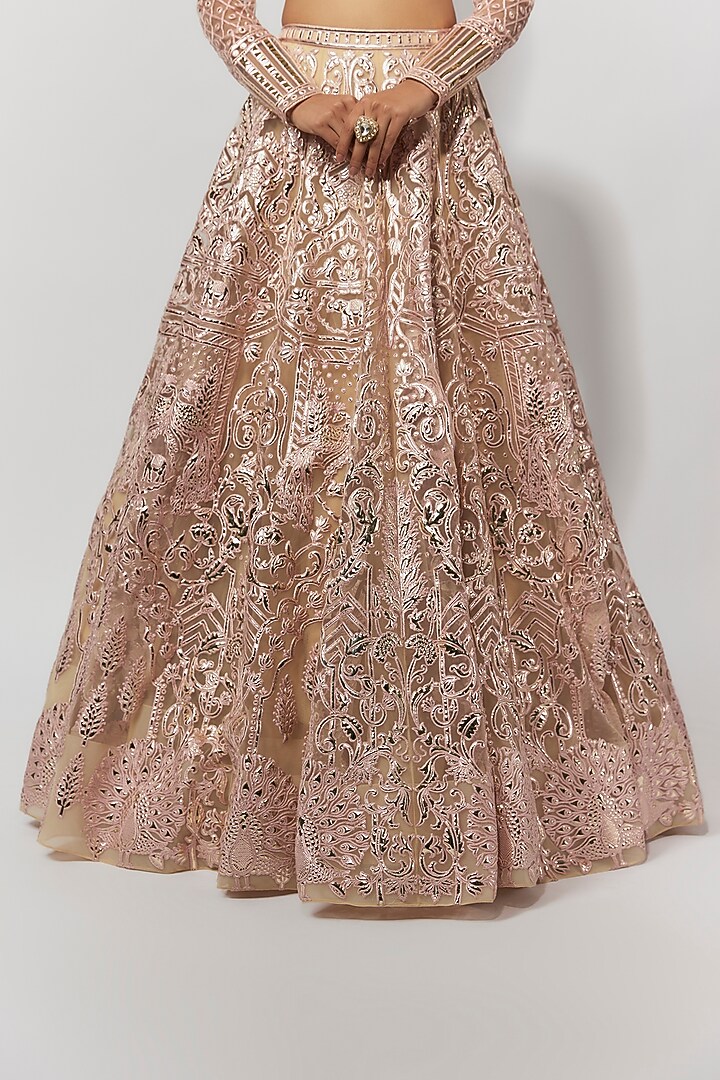 Beige Net Bridal Bridal Lehenga Set by Falguni Shane Peacock at Pernia's Pop Up Shop