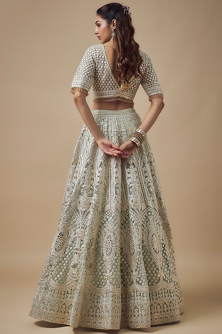 Mint Green Net Resham Work Bridal Lehenga Set by Falguni Shane Peacock at Pernia's Pop Up Shop