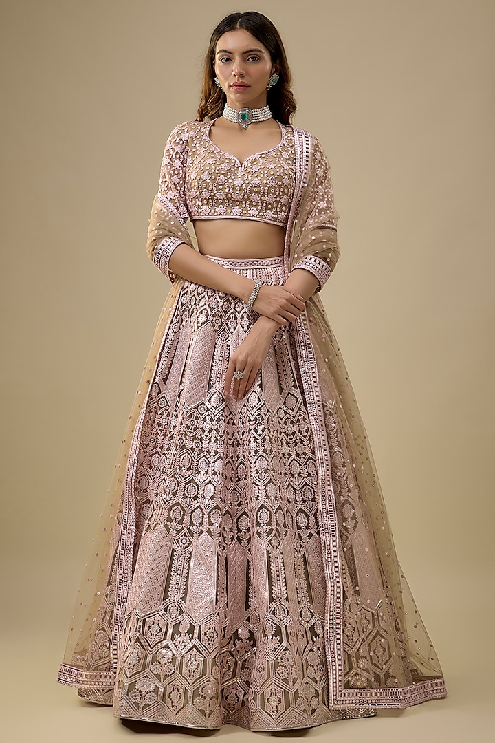 Mauve Tulle Embroidered Bridal lehenga for 22 Lehenga Set by Falguni Shane Peacock India at Pernia's Pop Up Shop