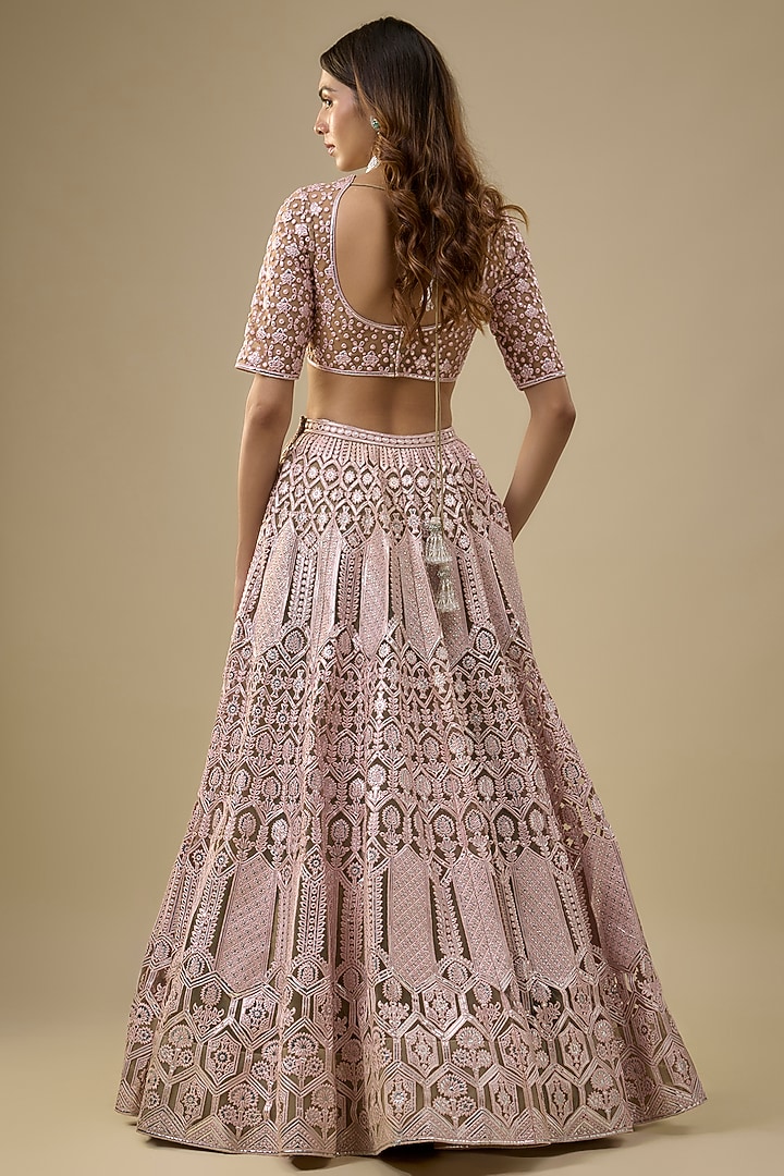Mauve Tulle Embroidered Bridal Lehenga Set by Falguni Shane Peacock India at Pernia's Pop Up Shop