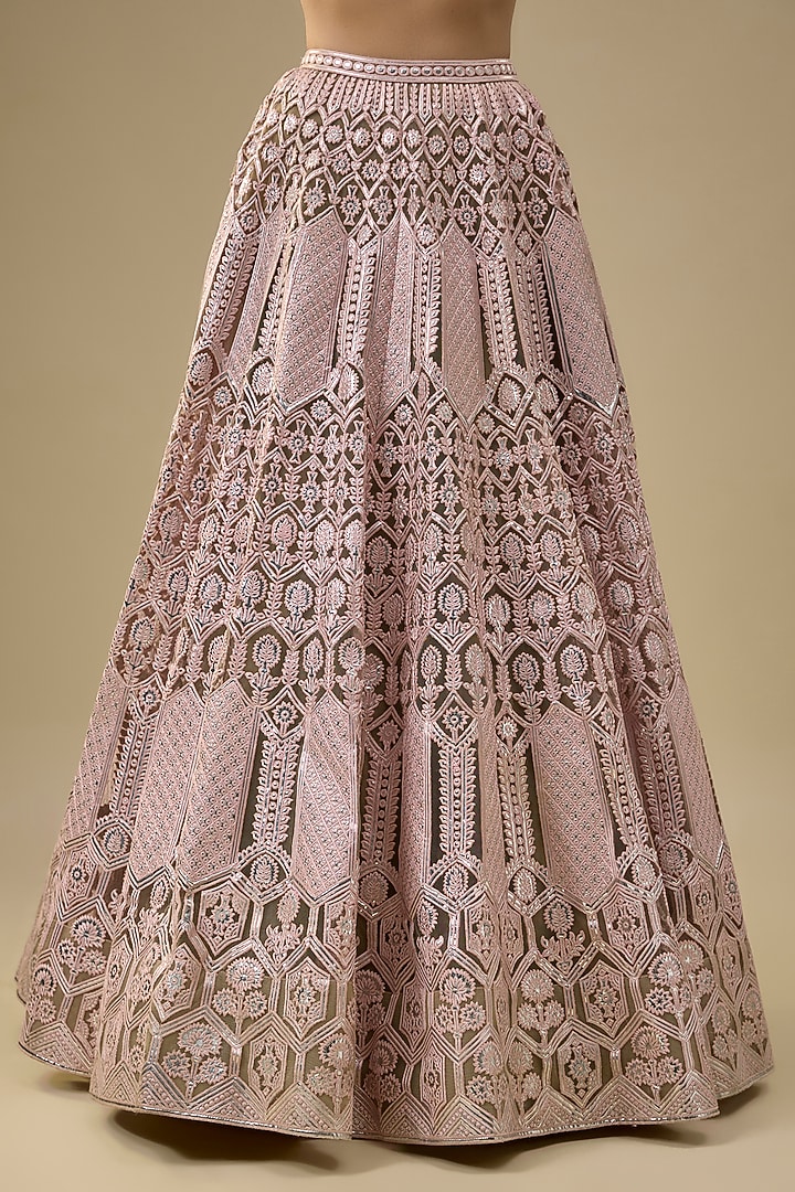Mauve Tulle Embroidered Bridal Lehenga Set by Falguni Shane Peacock India at Pernia's Pop Up Shop