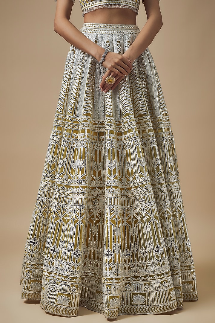 Yellow Net Resham Work Bridal Lehenga Set by Falguni Shane Peacock at Pernia's Pop Up Shop