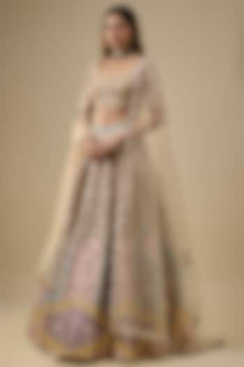 Beige Tulle Embroidered Bridal lehenga for 22 Lehenga Set by Falguni Shane Peacock India at Pernia's Pop Up Shop