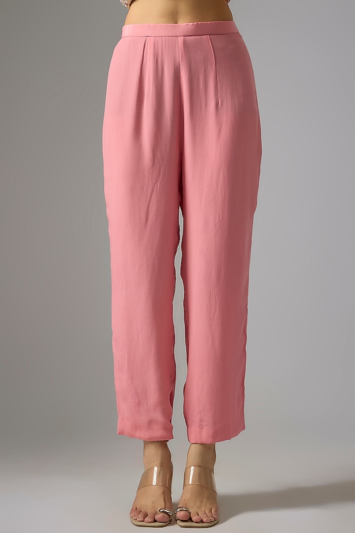 Pink Crepe Foil Embroidered Straight Kurta Set by Falguni Shane Peacock India at Pernia's Pop Up Shop