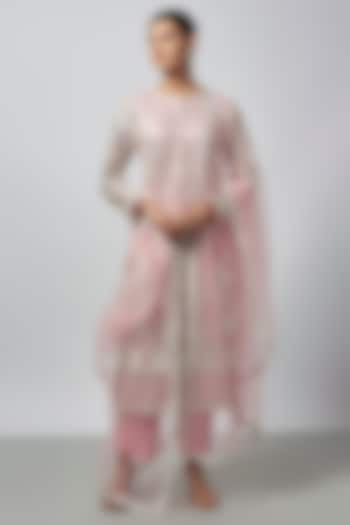 Light Pink Net Resham Work Kurta Set by Falguni Shane Peacock India at Pernia's Pop Up Shop