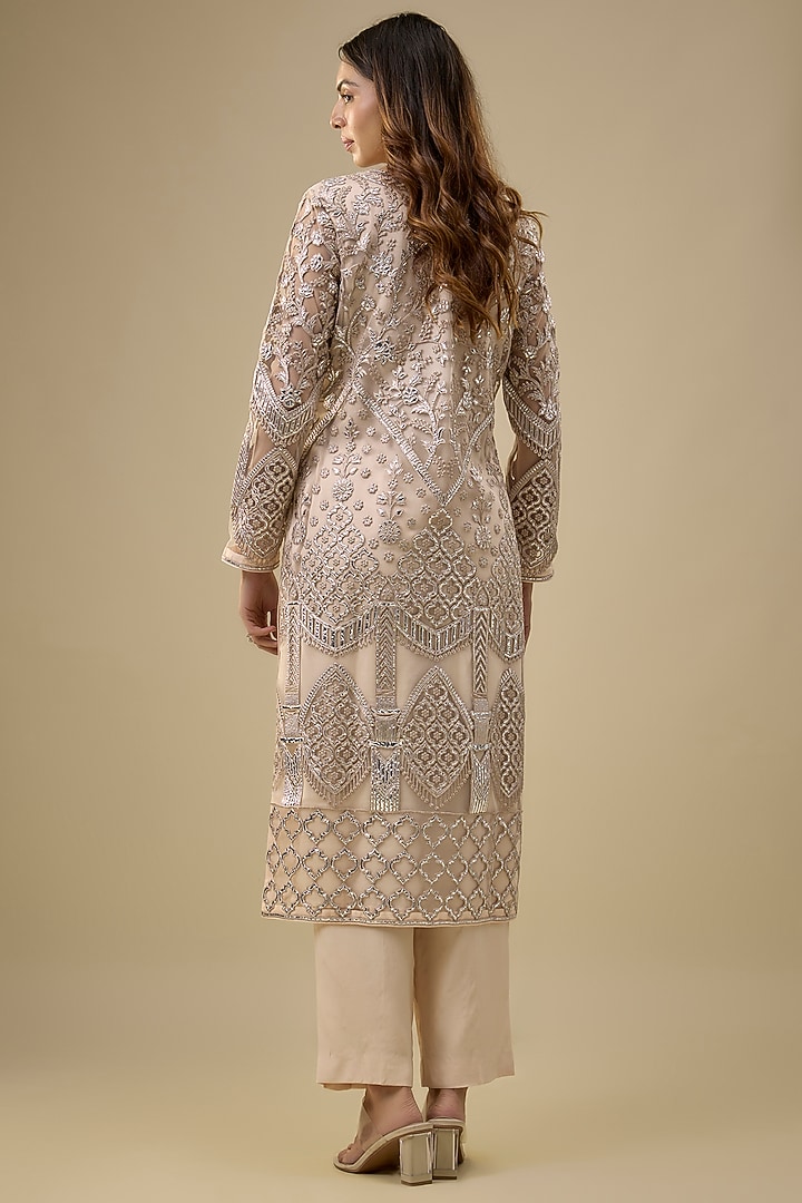 Beige Tulle Thread Work Kurta Set by Falguni Shane Peacock India at Pernia's Pop Up Shop