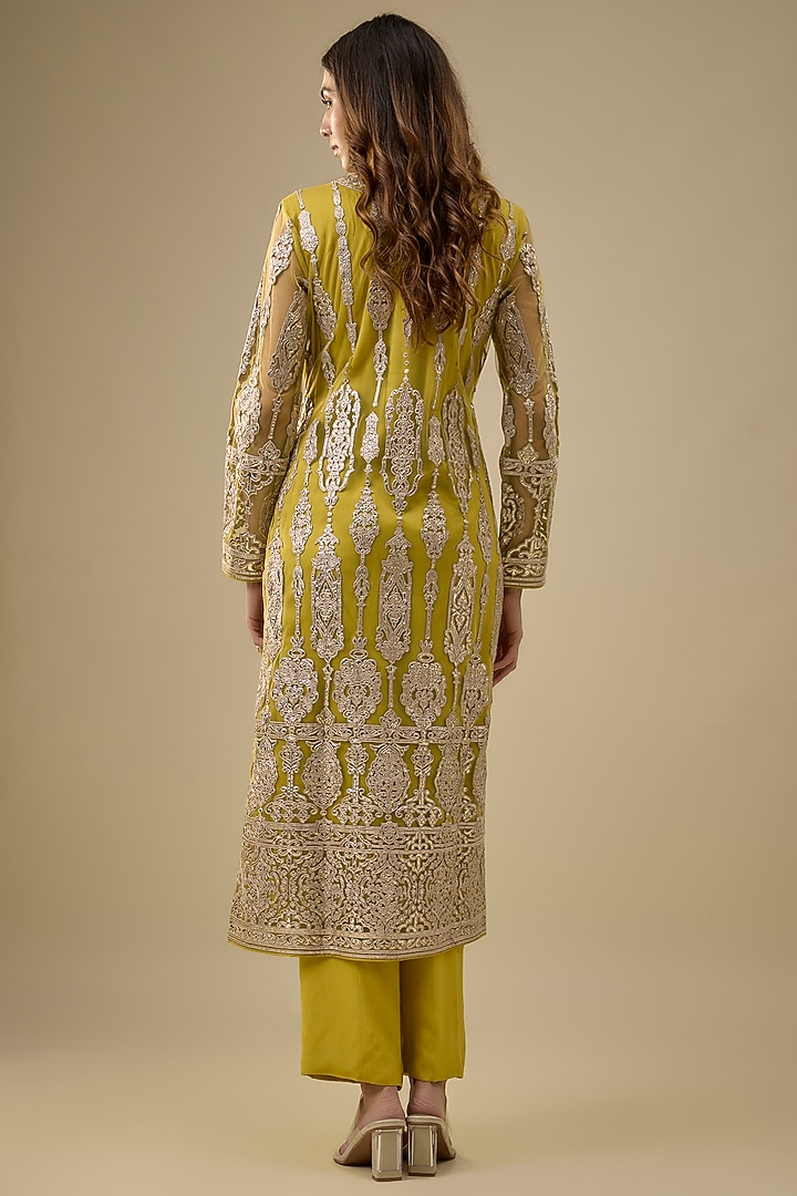 Mustard Tulle Thread Work Kurta Set by Falguni Shane Peacock India at Pernia's Pop Up Shop