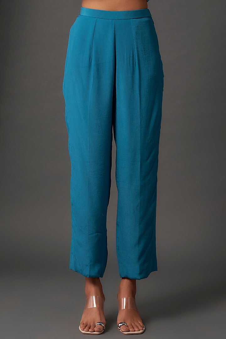 Dark Aqua Net Resham & Foil Work Kurta Set by Falguni Shane Peacock India at Pernia's Pop Up Shop