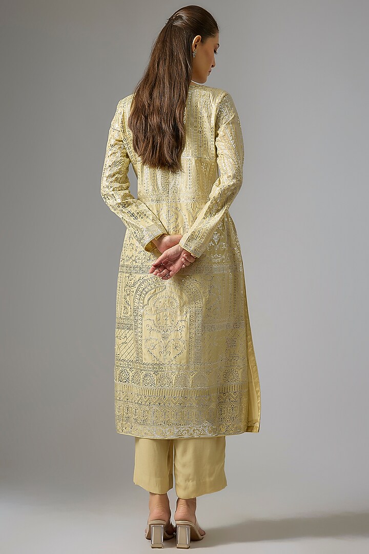 Lime Green Pure Silk Foil Printed Straight Kurta Set by Falguni Shane Peacock India at Pernia's Pop Up Shop