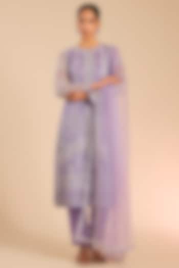 Purple & Silver Foil Embroidered Kurta Set by Falguni Shane Peacock India at Pernia's Pop Up Shop