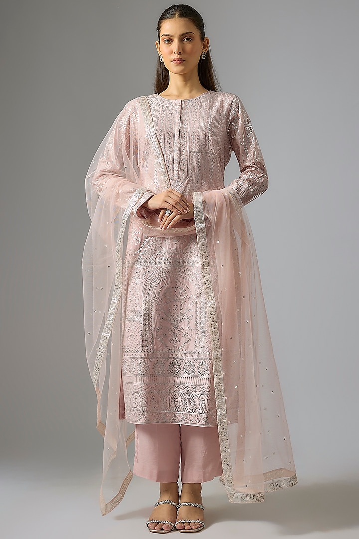 Lilac Pure Silk Foil Printed Straight Kurta Set by Falguni Shane Peacock India at Pernia's Pop Up Shop