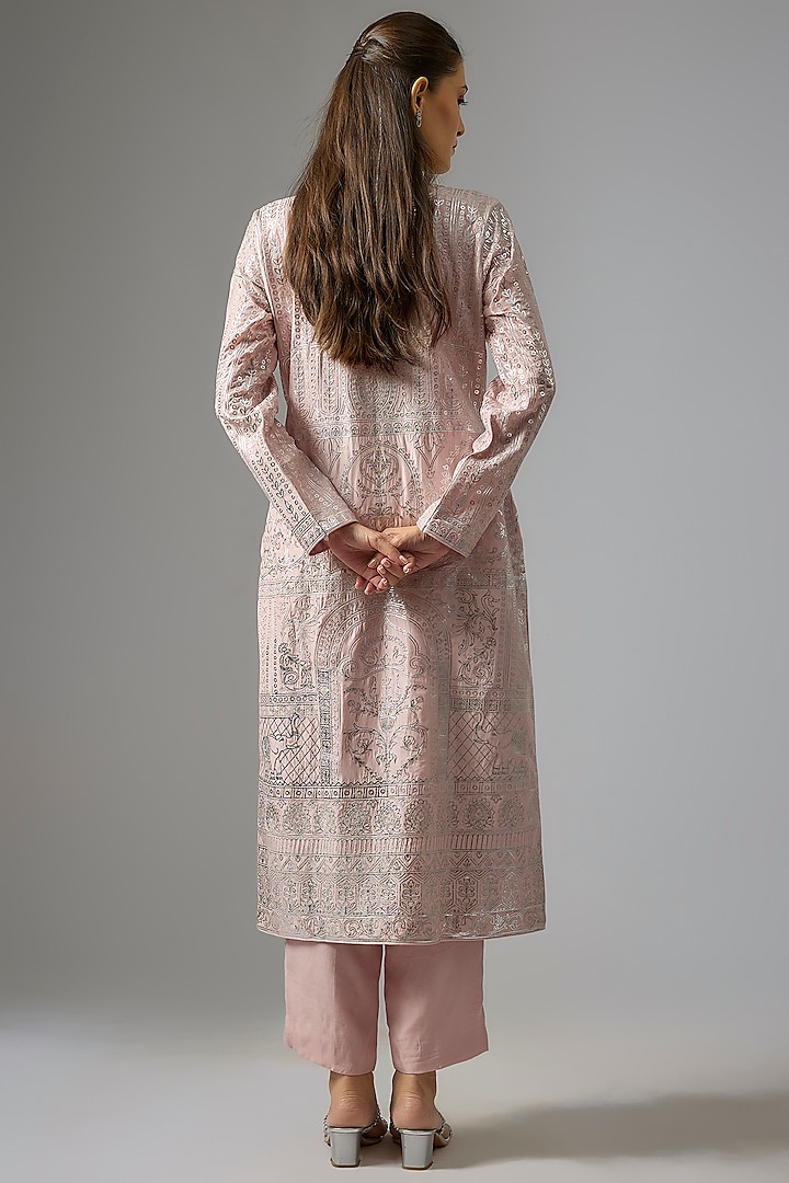 Lilac Pure Silk Foil Printed Straight Kurta Set by Falguni Shane Peacock India at Pernia's Pop Up Shop