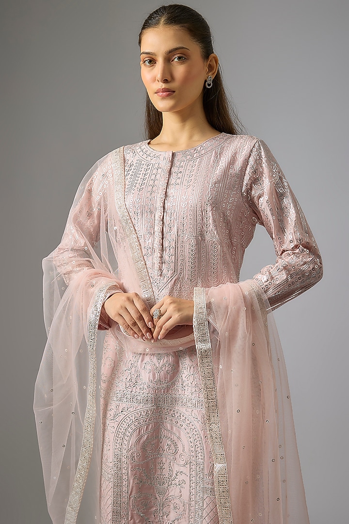 Lilac Pure Silk Foil Printed Straight Kurta Set by Falguni Shane Peacock India at Pernia's Pop Up Shop