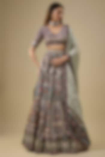 Multi-Colored Dupion Silk Gold Floral Motif Printed Bridal lehenga for 22 Lehenga Set by Falguni Shane Peacock India at Pernia's Pop Up Shop