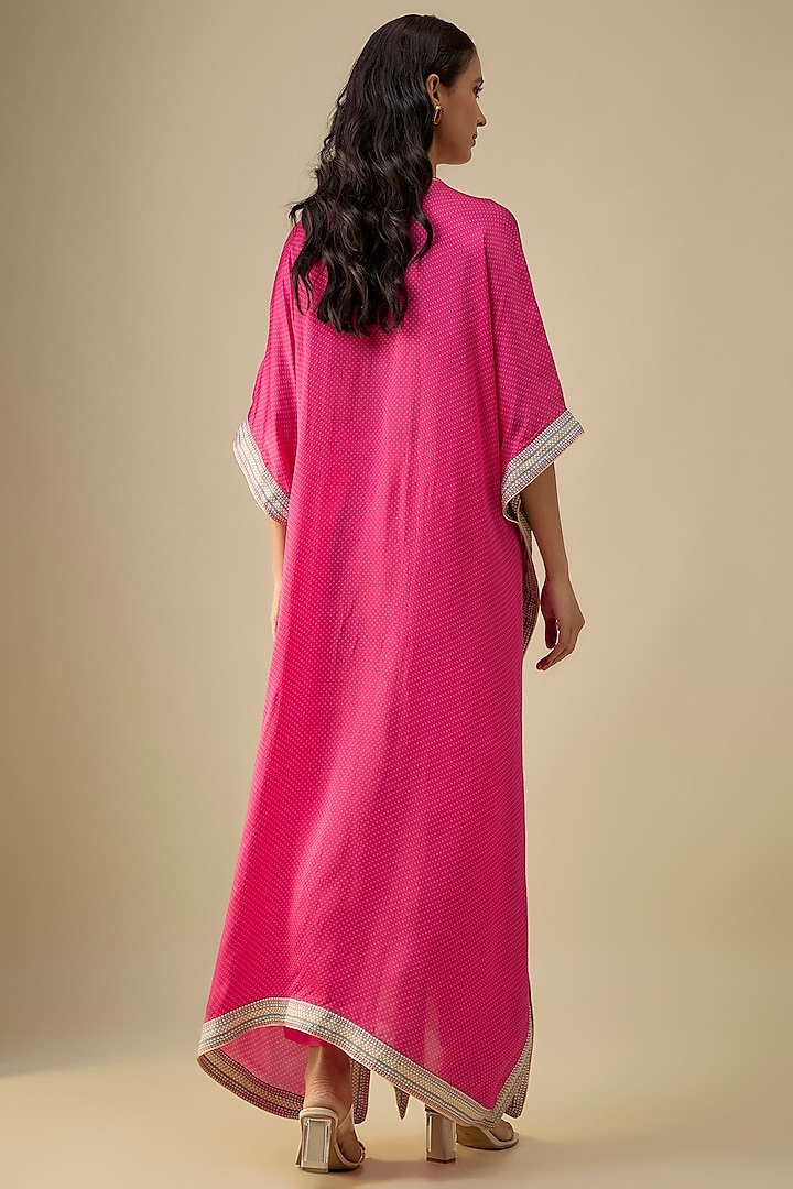 Pink Dupion Silk Floral Motif Printed Kaftan Set by Falguni Shane Peacock India at Pernia's Pop Up Shop
