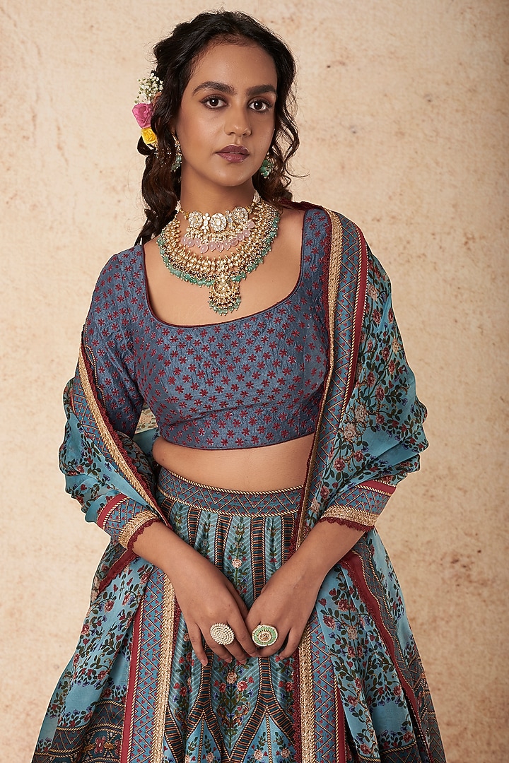 Multi-Colored Printed Bridal Lehenga Set by Falguni Shane Peacock India at Pernia's Pop Up Shop
