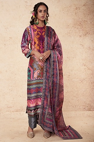 Multi-Colored Floral Printed Kurta Set by Falguni Shane Peacock India