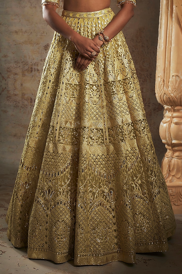 Ochre Tulle Bridal Bridal Lehenga Set by Falguni Shane Peacock at Pernia's Pop Up Shop