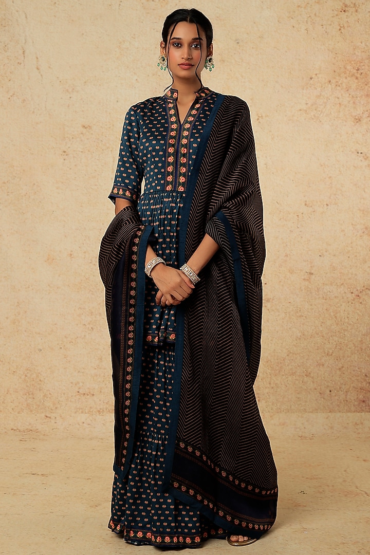 Midnight Blue Printed Sharara Set by Falguni Shane Peacock India at Pernia's Pop Up Shop