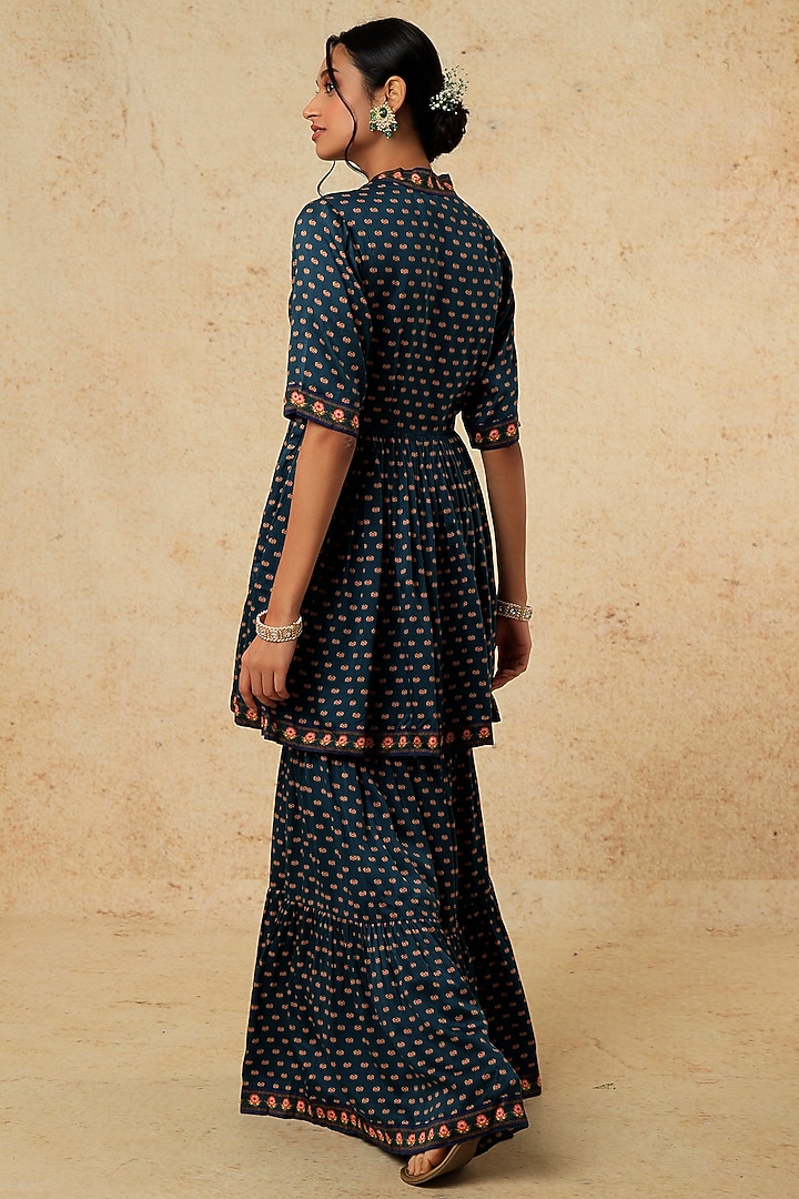 Midnight Blue Printed Wedding Sharara Set by Falguni Shane Peacock India at Pernia's Pop Up Shop