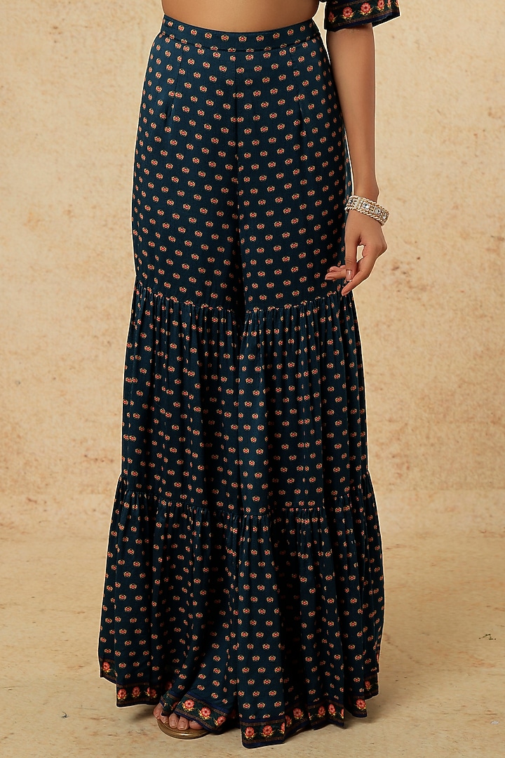 Midnight Blue Printed Wedding Sharara Set by Falguni Shane Peacock India at Pernia's Pop Up Shop