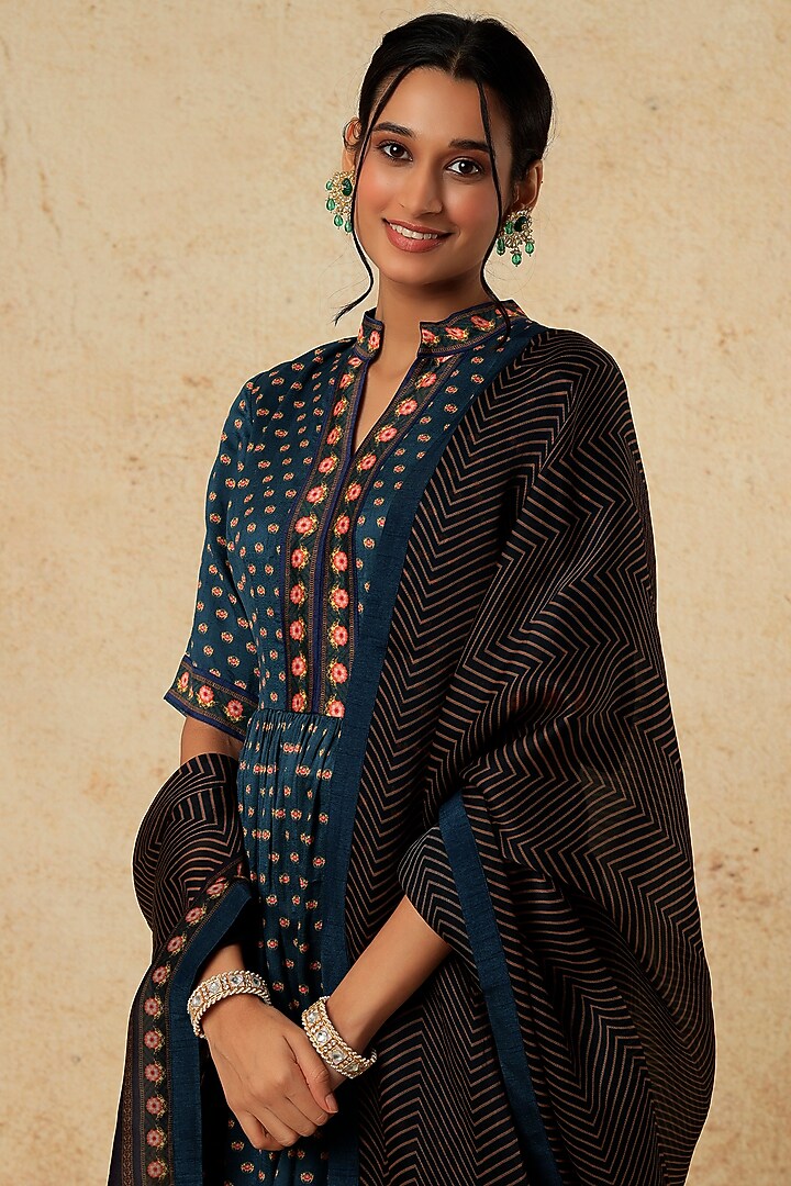 Midnight Blue Printed Wedding Sharara Set by Falguni Shane Peacock India at Pernia's Pop Up Shop