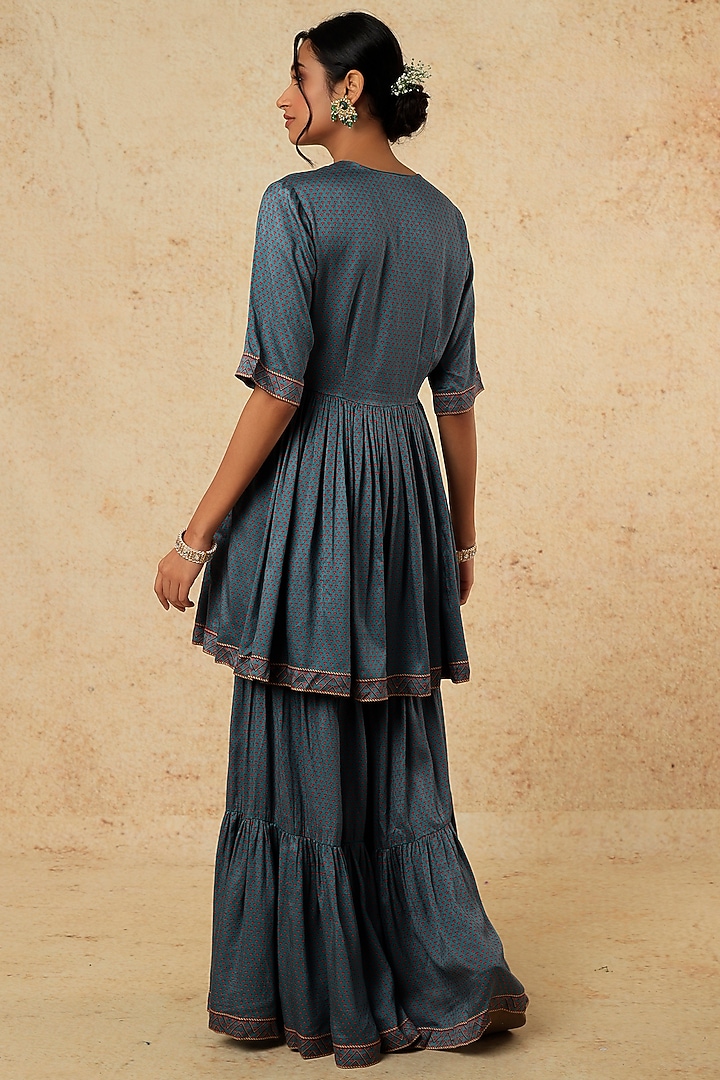 Sky Blue Printed Wedding Sharara Set by Falguni Shane Peacock India at Pernia's Pop Up Shop