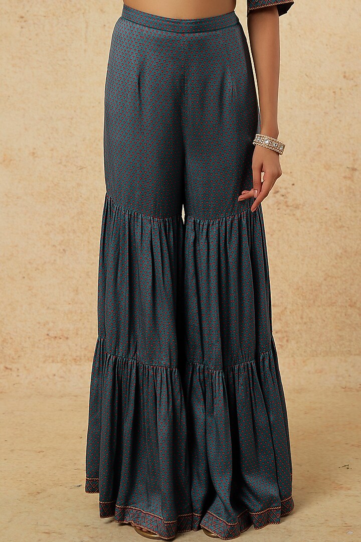 Sky Blue Printed Wedding Sharara Set by Falguni Shane Peacock India at Pernia's Pop Up Shop
