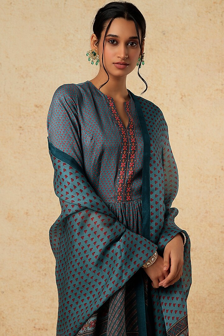 Sky Blue Printed Wedding Sharara Set by Falguni Shane Peacock India at Pernia's Pop Up Shop