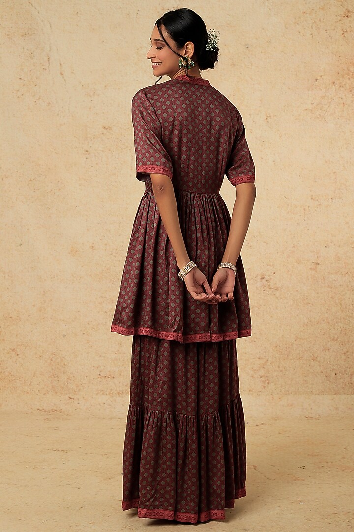 Maroon & Grey Printed Wedding Sharara Set by Falguni Shane Peacock India at Pernia's Pop Up Shop