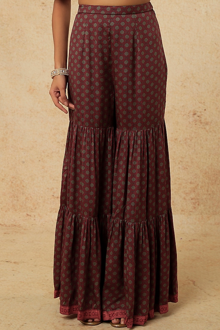 Maroon & Grey Printed Wedding Sharara Set by Falguni Shane Peacock India at Pernia's Pop Up Shop