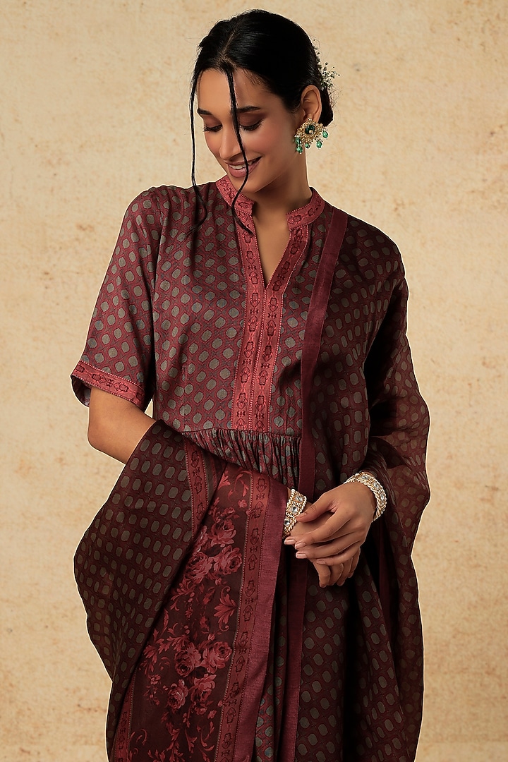 Maroon & Grey Printed Wedding Sharara Set by Falguni Shane Peacock India at Pernia's Pop Up Shop