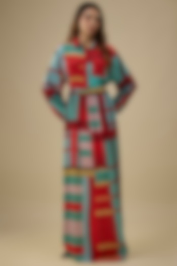 Multi-Colored Bamberg Maxi Cocktail Dress With Belt by Falguni Shane Peacock India at Pernia's Pop Up Shop