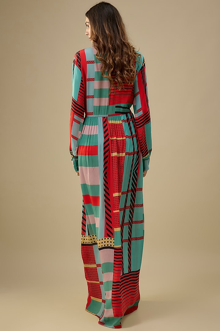 Multi-Colored Bamberg Maxi Cocktail Dress With Belt by Falguni Shane Peacock India at Pernia's Pop Up Shop