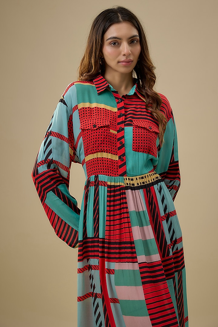 Multi-Colored Bamberg Maxi Cocktail Dress With Belt by Falguni Shane Peacock India at Pernia's Pop Up Shop