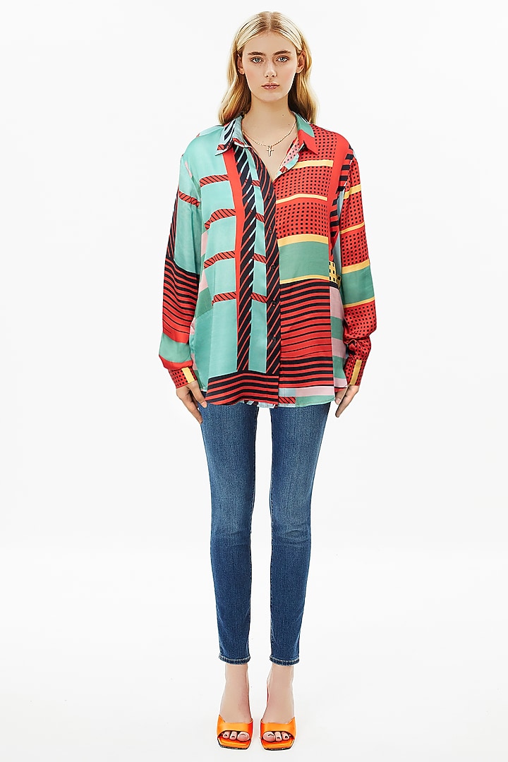 Multi-Colored Modal Satin Shirt by Falguni Shane Peacock at Pernia's Pop Up Shop