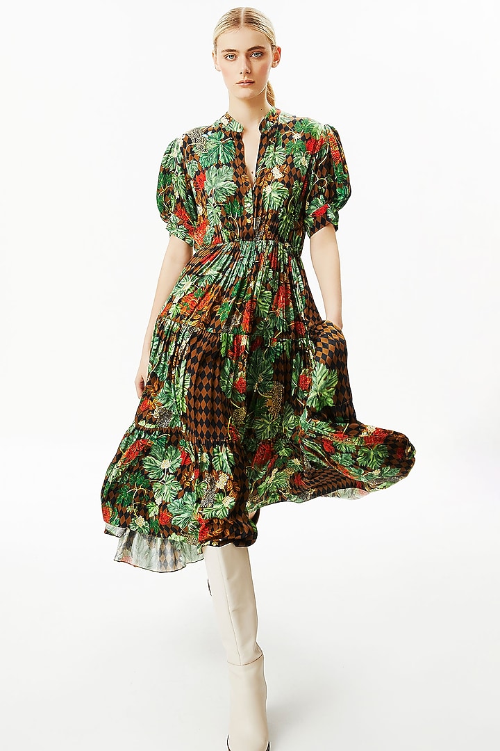 Multi-Coloured Modal Satin Midi Vacation Dress by Falguni Shane Peacock at Pernia's Pop Up Shop