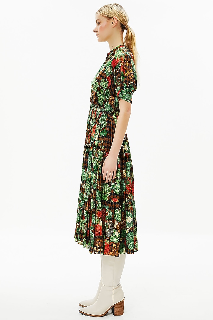 Multi-Coloured Modal Satin Midi Vacation Dress by Falguni Shane Peacock at Pernia's Pop Up Shop