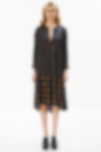 French Navy Blue Modal Satin High-Low Dress by Falguni Shane Peacock