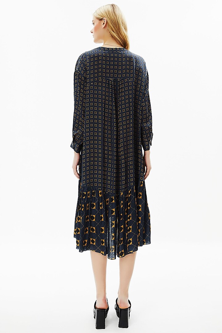 French Navy Blue Modal Satin High-Low Vacation Dress by Falguni Shane Peacock at Pernia's Pop Up Shop
