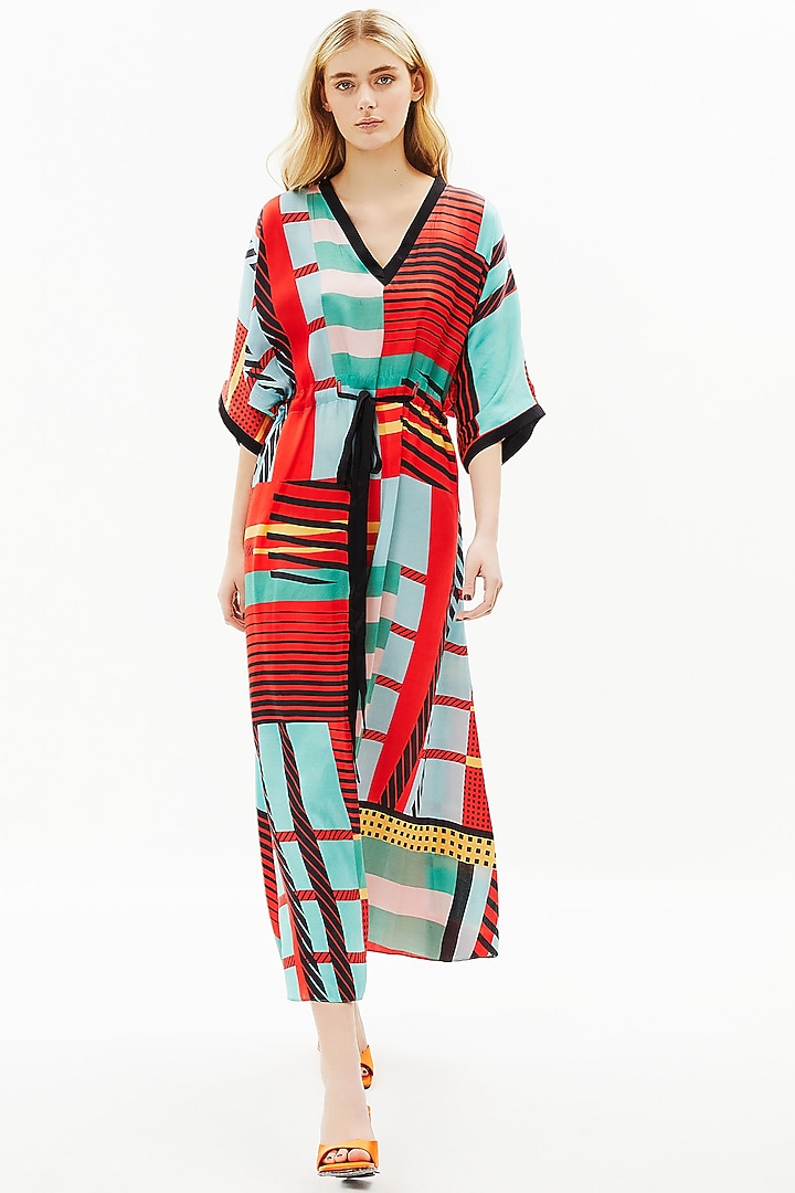 Multi-Coloured Modal Satin Kaftan by Falguni Shane Peacock at Pernia's Pop Up Shop