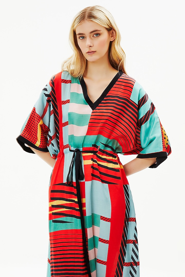 Multi-Coloured Modal Satin Kaftan by Falguni Shane Peacock at Pernia's Pop Up Shop
