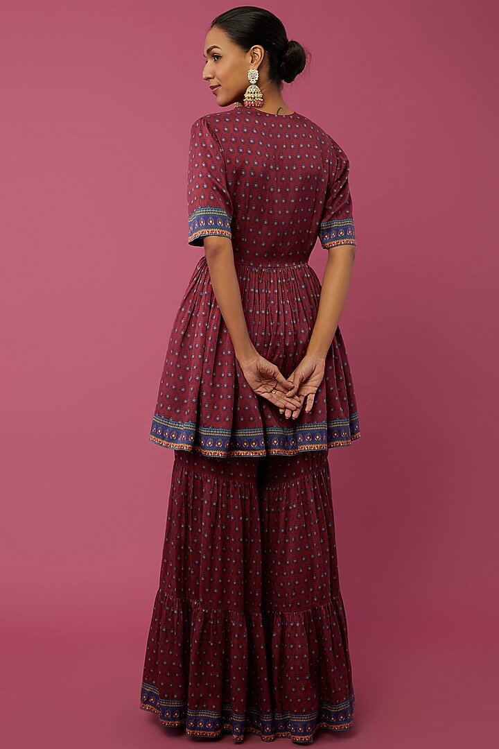 Magenta Dupion Silk Printed Wedding Sharara Set by Falguni Shane Peacock India at Pernia's Pop Up Shop
