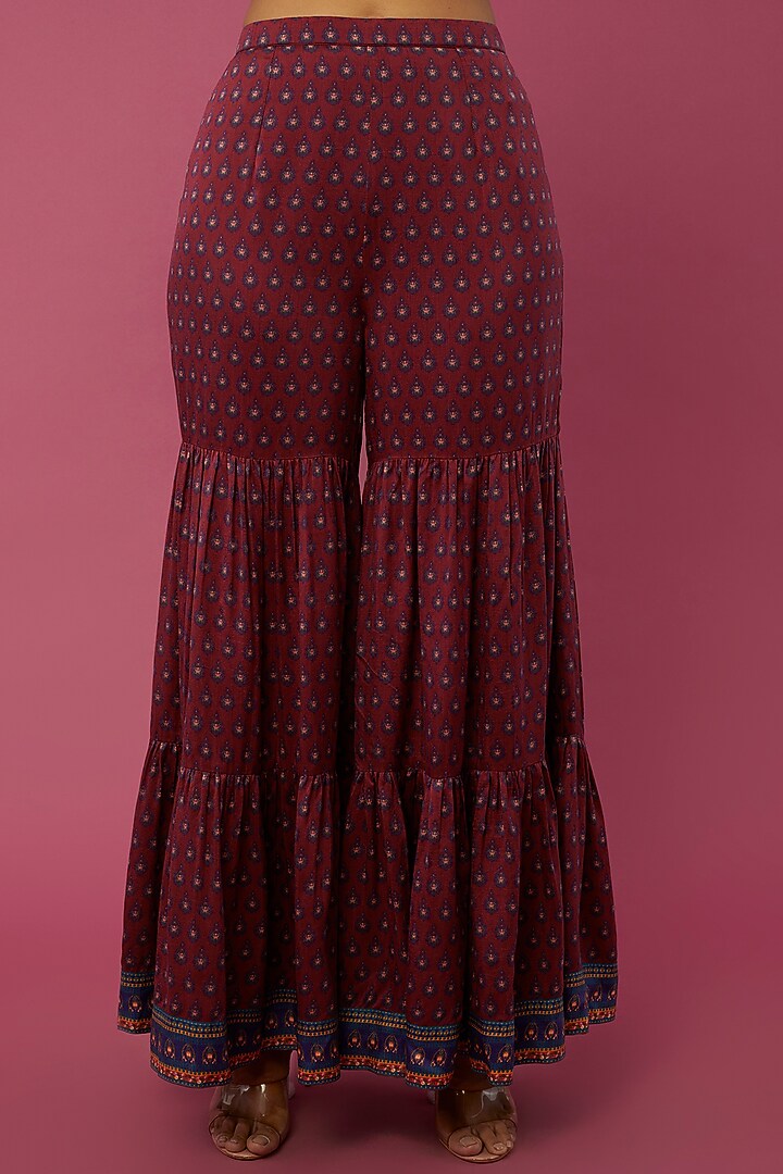 Magenta Dupion Silk Printed Wedding Sharara Set by Falguni Shane Peacock India at Pernia's Pop Up Shop
