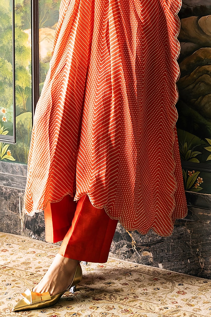 Pumpkin Orange Dupion Silk Crystal Embellished Kaftan Set by Falguni Shane Peacock at Pernia's Pop Up Shop