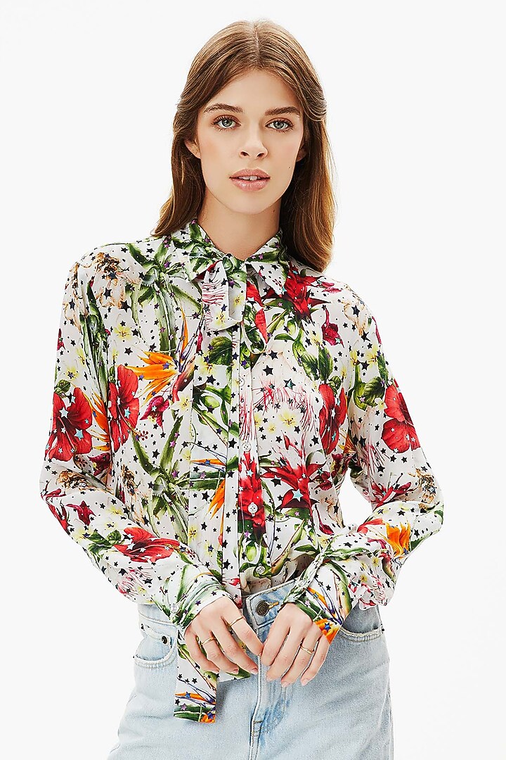 Multi-Colored Crepe Floral Shirt by Falguni Shane Peacock at Pernia's Pop Up Shop